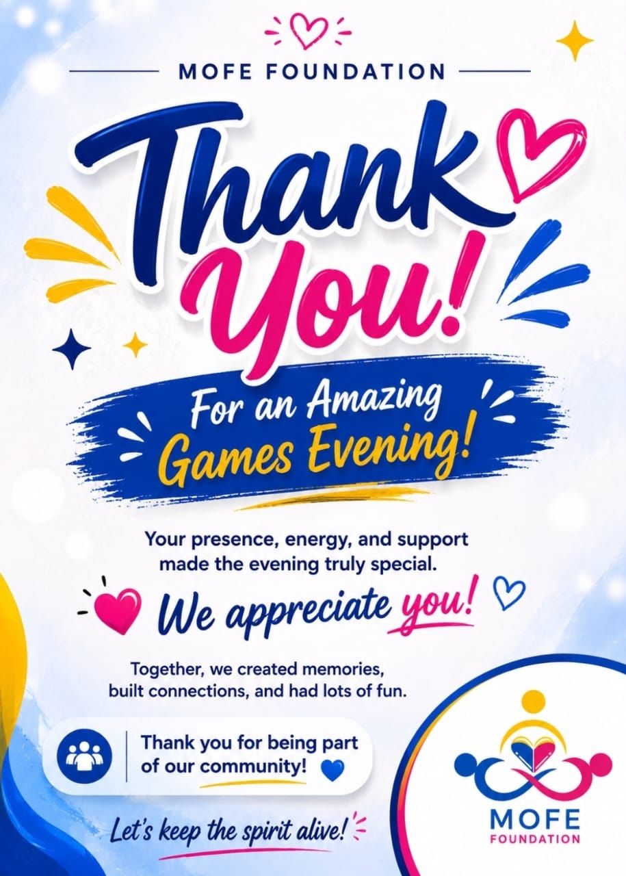 MOFE Foundation Games Evening thank-you card